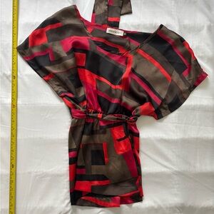 Veronica M Silk Printed Top in Red, Black, Brown